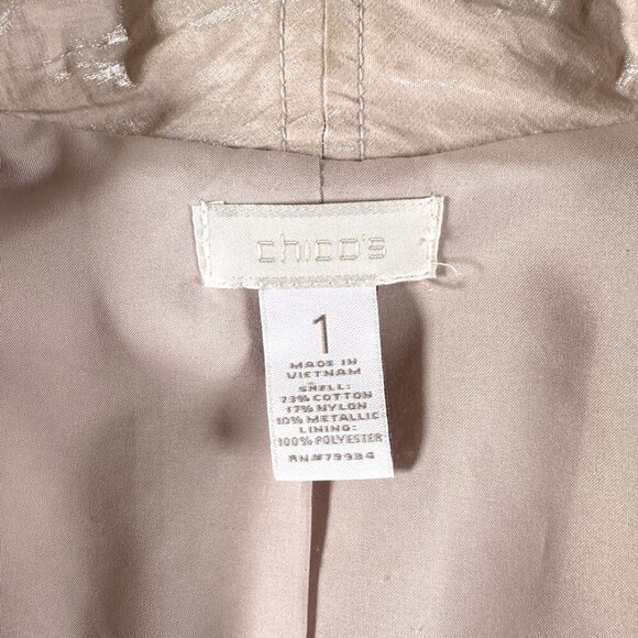 Chico's Ballet Pink Blazer M Ruched Open Front Shimmery Metallic Accent Preppy - Picture 5 of 7